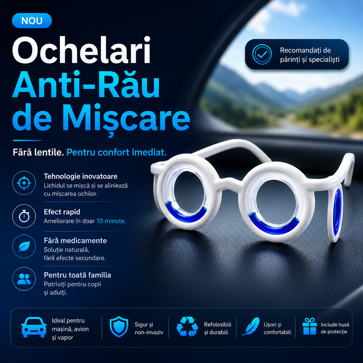 Blue Horizon - Ochelari Anti-Greață Fără Lentile