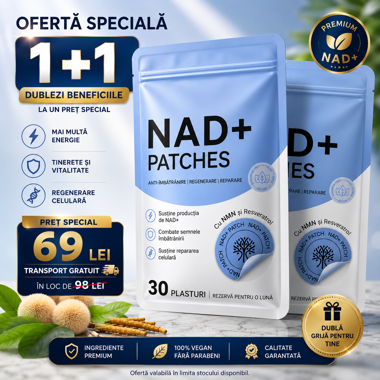 Plasturi NAD+ Premium 1 Plic ( 30 plasturi ) - OFERTA 1+1 TRANSPORT GRATUIT