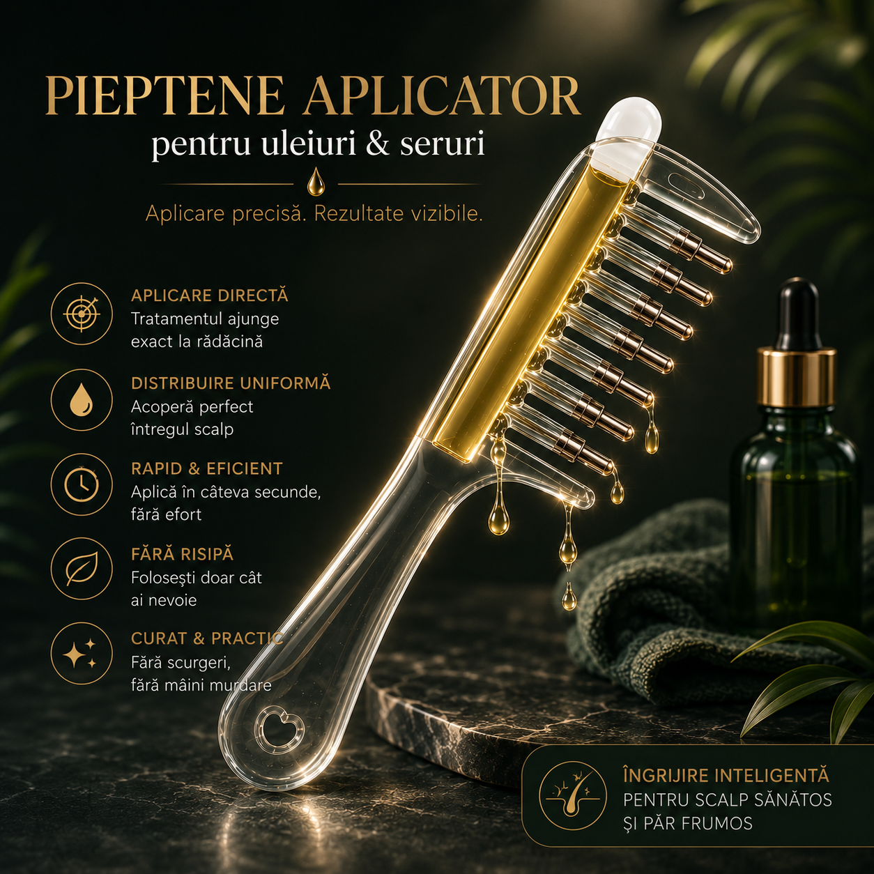 Pieptene Aplicator Pentru Uleiuri & Seruri - Ingrijire Completa si Eficienta