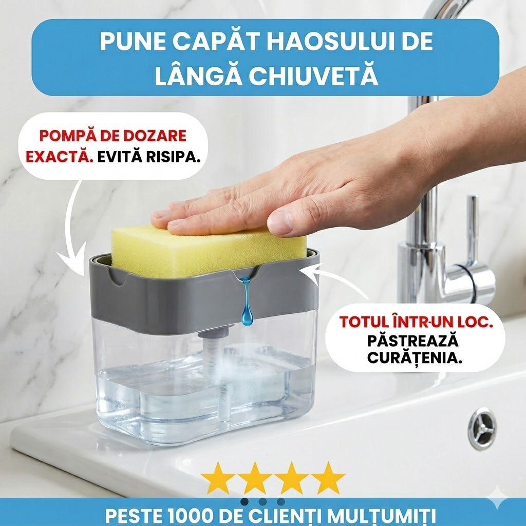 Dispenser detergent vase cu suport burete 2 in 1