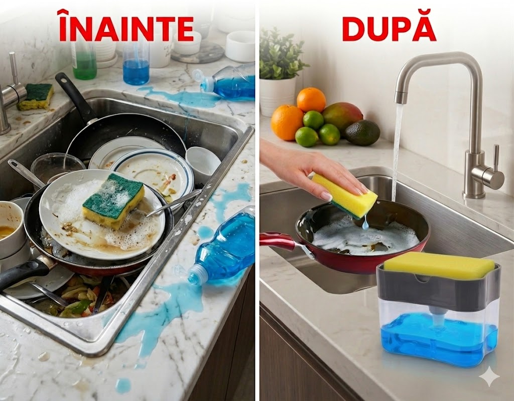 Dispenser detergent vase cu suport burete 2 in 1