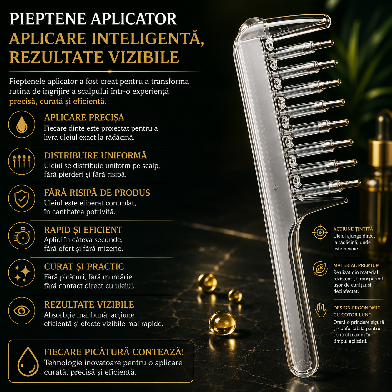 Pieptene Aplicator Pentru Uleiuri & Seruri - Ingrijire Completa si Eficienta